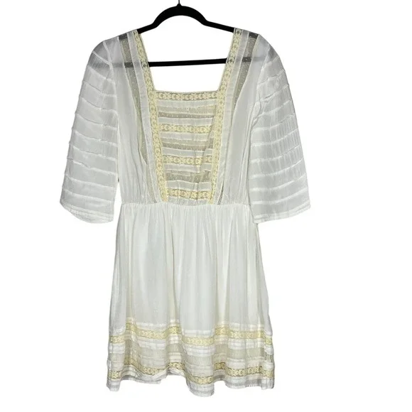Tularosa Mini Dress Women's M White Lace Mesh Sheer A Line Beach Boho Summer - Picture 3 of 6